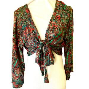 Silk Boho Paisley Wrap/Tie Shirt, by Bigg Bull  - One Size